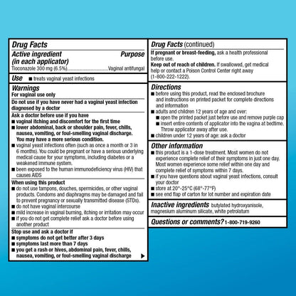 Tioconazol Creme 6,5 % – 1-Dosis Vaginalcreme gegen Scheidenpilz, Schnelle Linderung, Fertig-Applikator, Geruchslos, 0,16 Unze (1er-Pack)