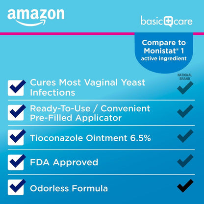 Tioconazol Creme 6,5 % – 1-Dosis Vaginalcreme gegen Scheidenpilz, Schnelle Linderung, Fertig-Applikator, Geruchslos, 0,16 Unze (1er-Pack)