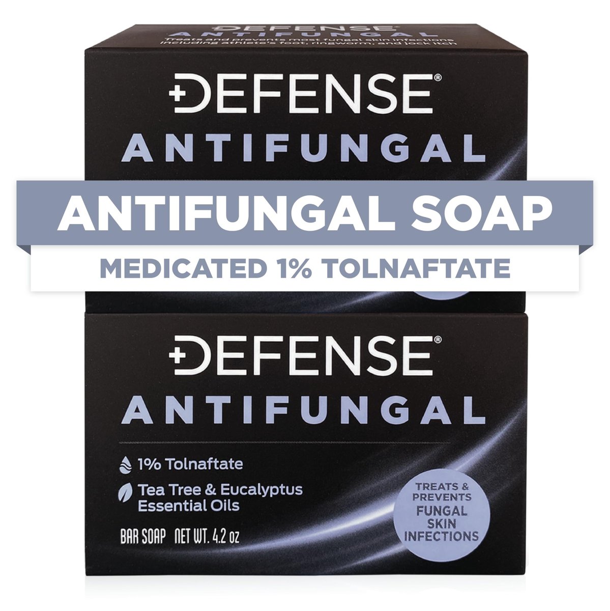 Defense Antifungal Bar Seife 2er-Pack | Behandlung von Jock Itch, Ringworm, Fußpilz, Hautpilz | Medizinisches Antimykotikum (Zwei Stücke, ohne Etui)