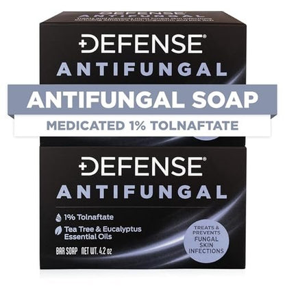 Defense Antifungal Bar Seife 2er-Pack | Behandlung von Jock Itch, Ringworm, Fußpilz, Hautpilz | Medizinisches Antimykotikum (Zwei Stücke, ohne Etui)