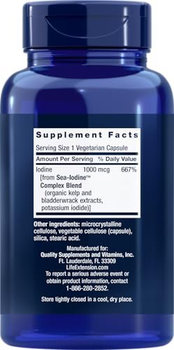 Life Extension Sea-Iodine Kapseln, 1000 mcg, 150 vegane Kapseln, natürliches Jodpräparat aus Kelp und Blasentang