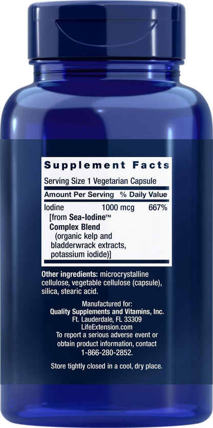Life Extension Sea-Iodine Kapseln, 1000 mcg, 150 vegane Kapseln, natürliches Jodpräparat aus Kelp und Blasentang