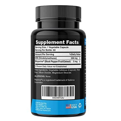 Effective Nutra DIM Supplement 300mg + BioPerine, Extra Stark Östrogenblocker für Männer & Hormonbalance für Frauen – Diindolylmethan, Hormonelle Akne, Wechseljahre Unterstützung – 60 vegane Kapseln
