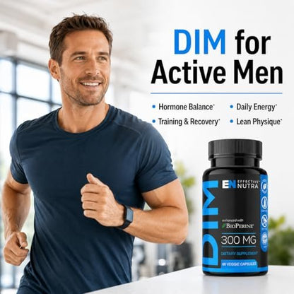 Effective Nutra DIM Supplement 300mg + BioPerine, Extra Stark Östrogenblocker für Männer & Hormonbalance für Frauen – Diindolylmethan, Hormonelle Akne, Wechseljahre Unterstützung – 60 vegane Kapseln