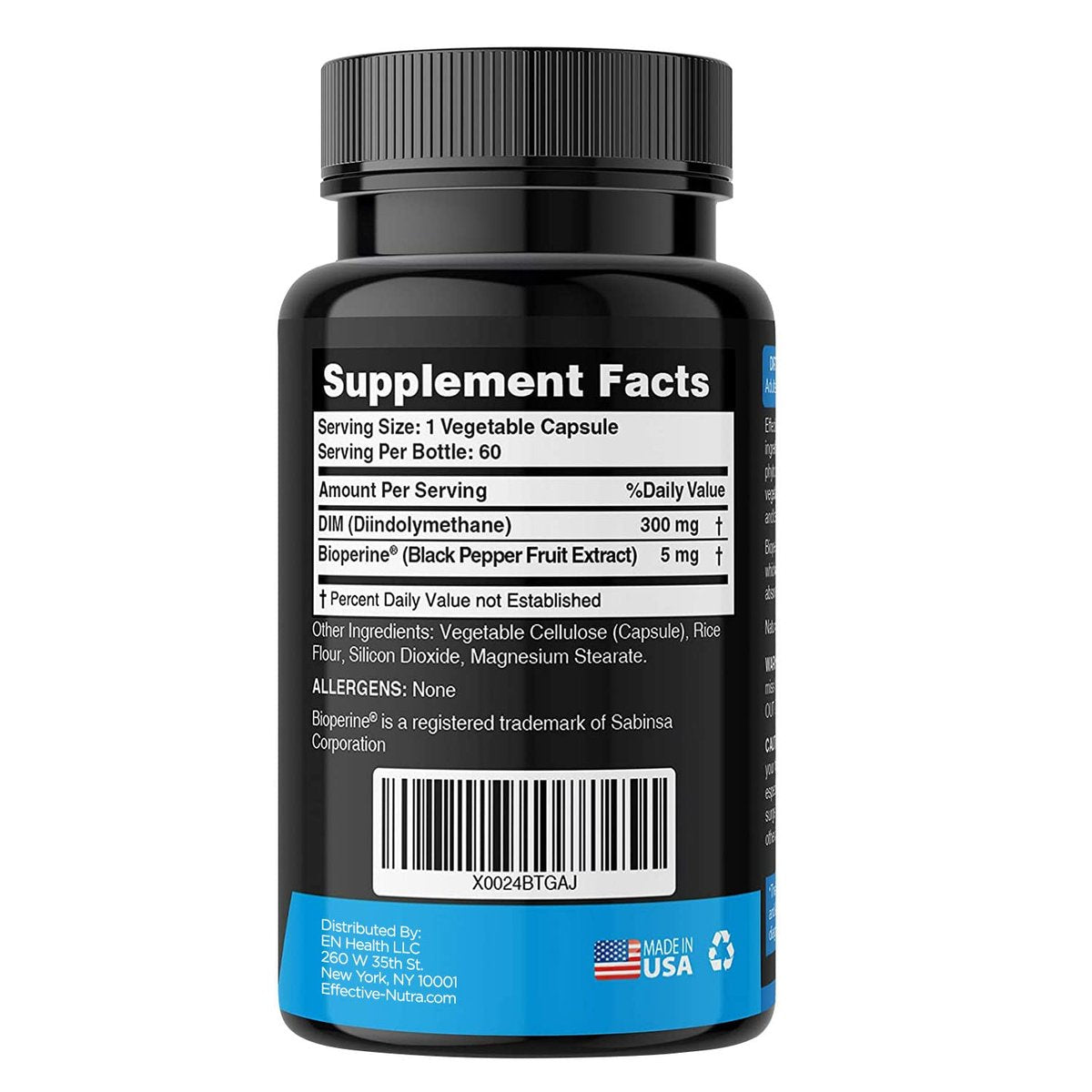 Effective Nutra DIM Supplement 300mg + BioPerine, Extra Stark Östrogenblocker für Männer & Hormonbalance für Frauen – Diindolylmethan, Hormonelle Akne, Wechseljahre Unterstützung – 60 vegane Kapseln