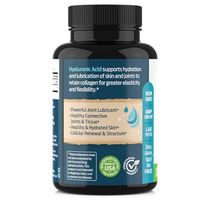 ForestLeaf Hyaluronsäure Kapseln | 100mg hoch bioverfügbares Hyaluron + 50mg Vitamin C | Für Hautfeuchtigkeit, Gelenkschmierung, Anti-Aging, Haare & Nägel | 120 Kapseln