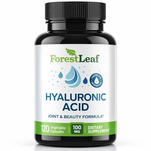 ForestLeaf Hyaluronsäure Kapseln | 100mg hoch bioverfügbares Hyaluron + 50mg Vitamin C | Für Hautfeuchtigkeit, Gelenkschmierung, Anti-Aging, Haare & Nägel | 120 Kapseln