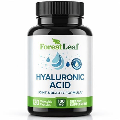 ForestLeaf Hyaluronsäure Kapseln | 100mg hoch bioverfügbares Hyaluron + 50mg Vitamin C | Für Hautfeuchtigkeit, Gelenkschmierung, Anti-Aging, Haare & Nägel | 120 Kapseln