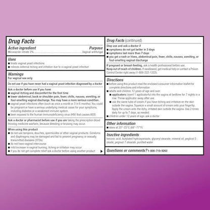 Miconazol 7 Vaginalcreme gegen Hefepilzinfektionen – 2% Miconazolnitrat, 7-Tage-Behandlung, 45 g (1,59 Unzen)