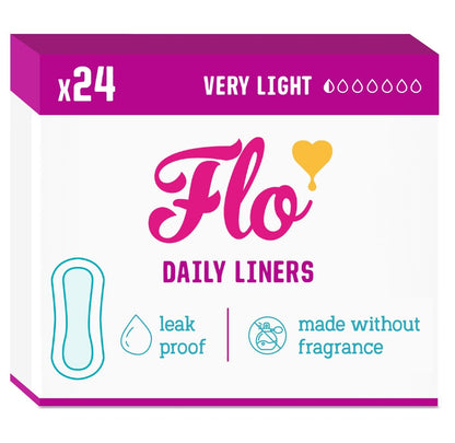Flo Daily Liners (24er Pack) – Organische Bambus Slipeinlagen für Damen – Sehr leichter Ausfluss – Verpackt, ultradünn – Saugfähig, weich & atmungsaktiv – Duftfrei – Vegan & tierversuchsfrei