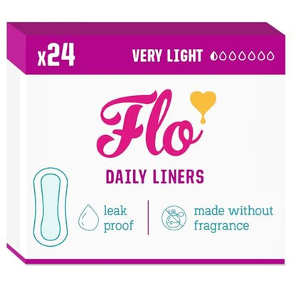 Flo Daily Liners (24er Pack) – Organische Bambus Slipeinlagen für Damen – Sehr leichter Ausfluss – Verpackt, ultradünn – Saugfähig, weich & atmungsaktiv – Duftfrei – Vegan & tierversuchsfrei