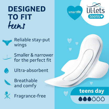 Lil-Lets Teens Binden mit Flügeln – 70 Stück Periodenbinden, dünn, saugstark, weich & atmungsaktiv, parfümfrei – für die erste Periode, leichte bis mittlere Tage