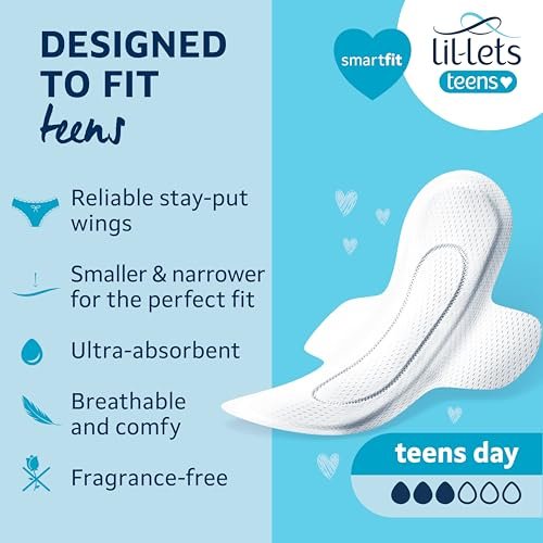 Lil-Lets Teens Binden mit Flügeln – 70 Stück Periodenbinden, dünn, saugstark, weich & atmungsaktiv, parfümfrei – für die erste Periode, leichte bis mittlere Tage