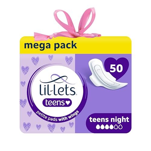 Lil-Lets Teens Nachtbinden mit Flügeln – 50 Stück Periodenbinden, dünn, super saugfähig, weich & atmungsaktiv, parfümfrei – erste Periode, starke Nächte