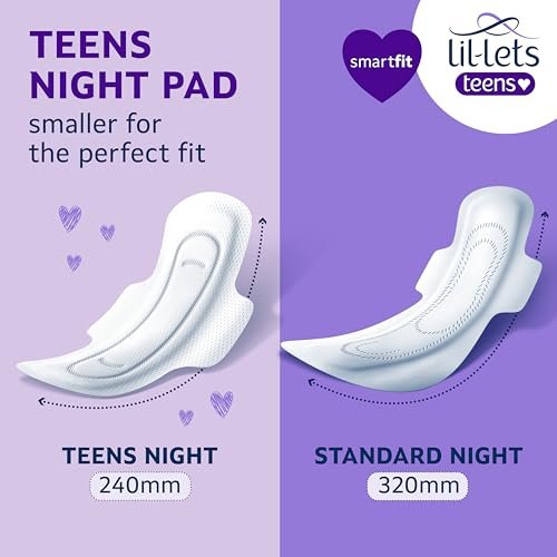 Lil-Lets Teens Nachtbinden mit Flügeln – 50 Stück Periodenbinden, dünn, super saugfähig, weich & atmungsaktiv, parfümfrei – erste Periode, starke Nächte