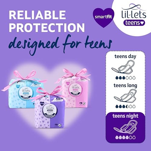 Lil-Lets Teens Nachtbinden mit Flügeln – 50 Stück Periodenbinden, dünn, super saugfähig, weich & atmungsaktiv, parfümfrei – erste Periode, starke Nächte