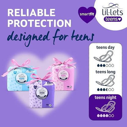 Lil-Lets Teens Nachtbinden mit Flügeln – 50 Stück Periodenbinden, dünn, super saugfähig, weich & atmungsaktiv, parfümfrei – erste Periode, starke Nächte