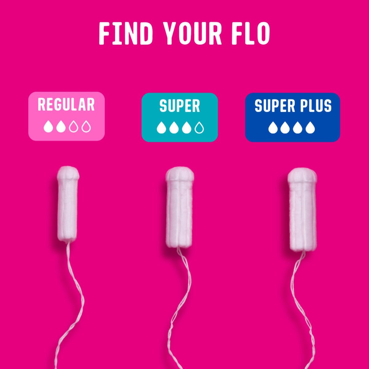 FLO Bio-Baumwoll-Tampons ohne Applikator – 16 Stück (8 Regular, 8 Super) – Auslaufsicher, chlorfrei gebleicht, vegan & tierversuchsfrei