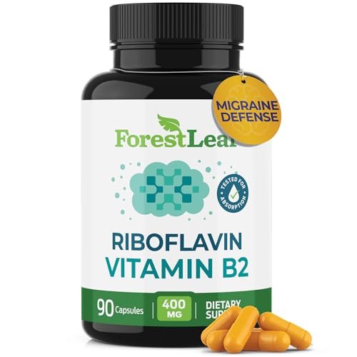 ForestLeaf Vitamin B2 Riboflavin 400mg – Energie, Haut & Zellgesundheit – Unterstützt das Nervensystem – Nicht-GVO & Glutenfrei – 90 Kapseln
