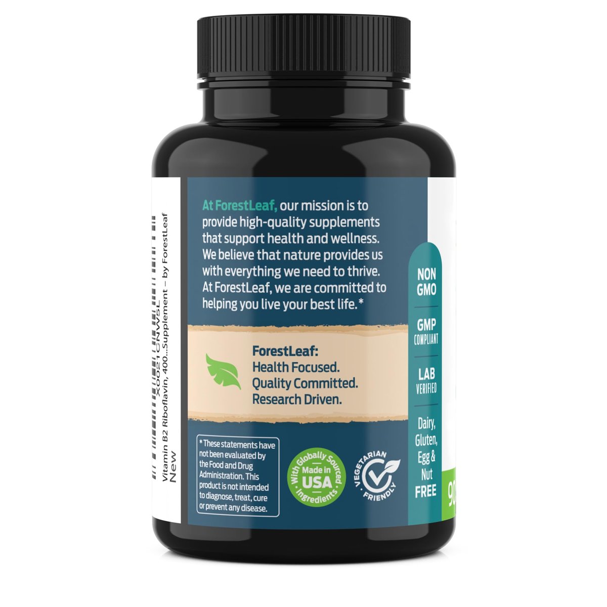 ForestLeaf Vitamin B2 Riboflavin 400mg – Energie, Haut & Zellgesundheit – Unterstützt das Nervensystem – Nicht-GVO & Glutenfrei – 90 Kapseln