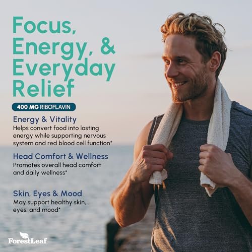 ForestLeaf Vitamin B2 Riboflavin 400mg – Energie, Haut & Zellgesundheit – Unterstützt das Nervensystem – Nicht-GVO & Glutenfrei – 90 Kapseln