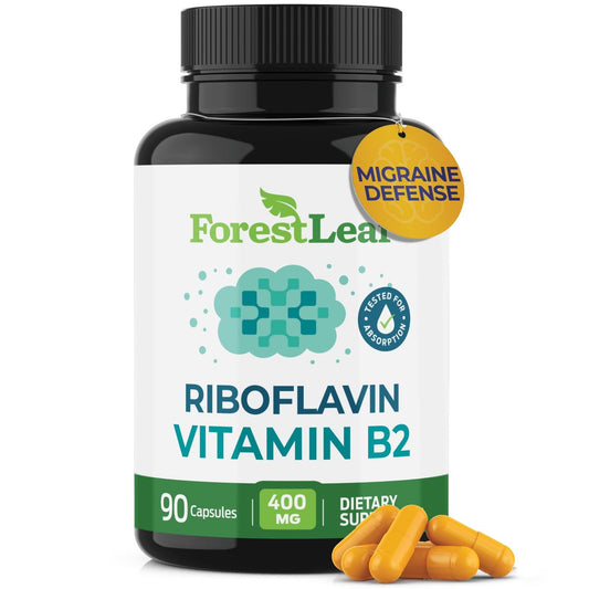 ForestLeaf Vitamin B2 Riboflavin 400mg – Energie, Haut & Zellgesundheit – Unterstützt das Nervensystem – Nicht-GVO & Glutenfrei – 90 Kapseln