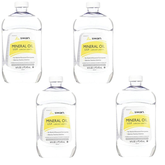 Scrubbles Swan Mineralöl 16 oz – 4er-Pack | Hochwertiges Mineralöl für Haut, Haare und Haushalt