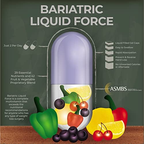 Bariatrisches Multivitamin mit Eisen – Flüssiggefüllte Weichkapseln mit schneller Absorption – ASMBS-konform – All-in-One-Nahrungsergänzung für Schlauchmagen, Bypass, Bandpatienten – 2 Kapseln täglich, 60 Stück