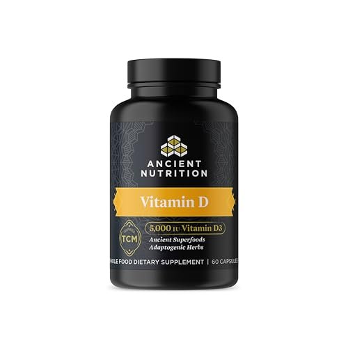 Ancient Nutrition Vitamin-D-Präparat, 5.000 IE Vitamin D für Immununterstützung, aus Knochenbrühe und Pilzextrakt, unterstützt gesunde Entzündungsreaktionen, Paleo- und Keto-freundlich, 60 Kapseln