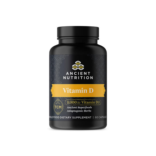 Ancient Nutrition Vitamin-D-Präparat, 5.000 IE Vitamin D für Immununterstützung, aus Knochenbrühe und Pilzextrakt, unterstützt gesunde Entzündungsreaktionen, Paleo- und Keto-freundlich, 60 Kapseln