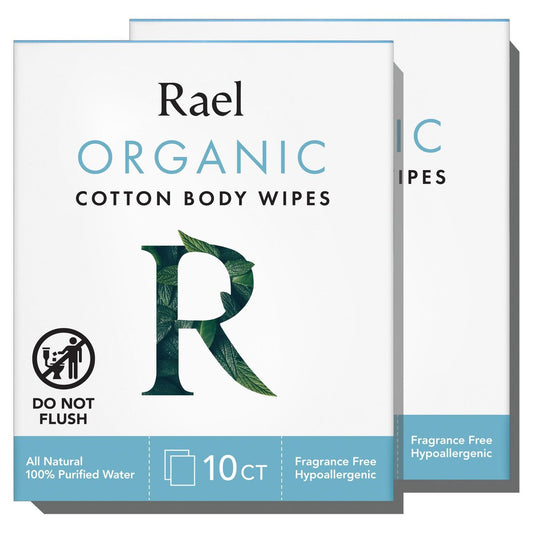 Rael Bio-Baumwolltücher für den Körper – einzeln verpackt, für alle Hauttypen (10 Stück, 2er-Pack)