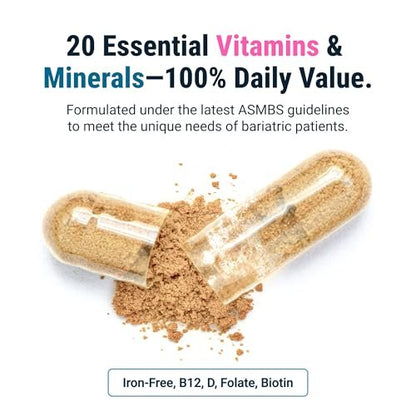 BariatricPal Multivitamin ONE 1 pro Tag! Bariatrisches Multivitamin Kapsel ohne Eisen | Leicht zu schlucken | Vitamin für Patienten nach bariatrischer Operation | 30 Kapseln (1 Monatsvorrat)