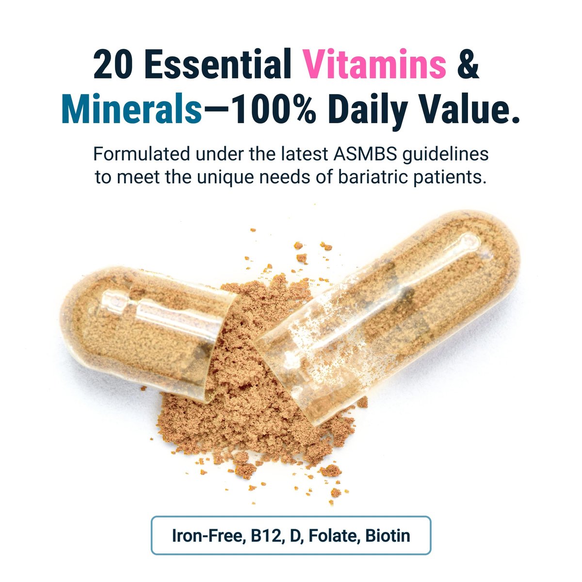 BariatricPal Multivitamin ONE 1 pro Tag! Bariatrisches Multivitamin Kapsel ohne Eisen | Leicht zu schlucken | Vitamin für Patienten nach bariatrischer Operation | 30 Kapseln (1 Monatsvorrat)