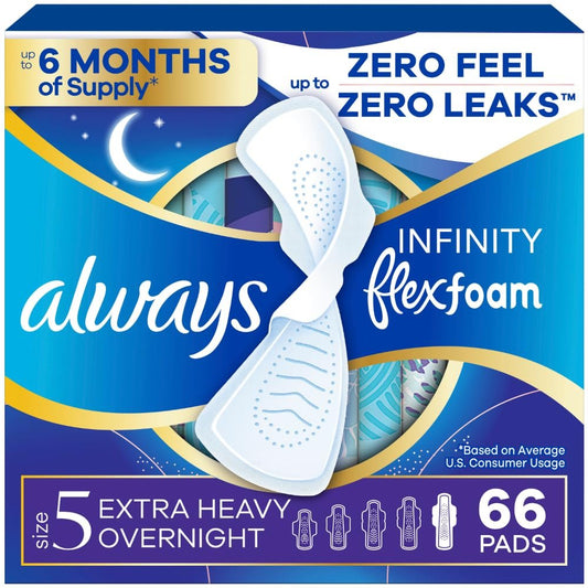 Always Infinity Damenbinden mit Flügeln, FlexFoam, Größe 5, Extra starke Nacht-Saugfähigkeit, unparfümiert, 66 Stück (3 x 22)