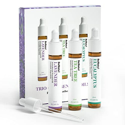 Benatu Ätherische Öle Set (Teebaum, Lavendel, Eukalyptus) für Zuhause – Bio-Entspannungsduft, Aromatherapie-Geschenk für Frauen und Männer, natürlicher Duft für Hautpflege, Körper-Massage, Diffuser 3er-Pack