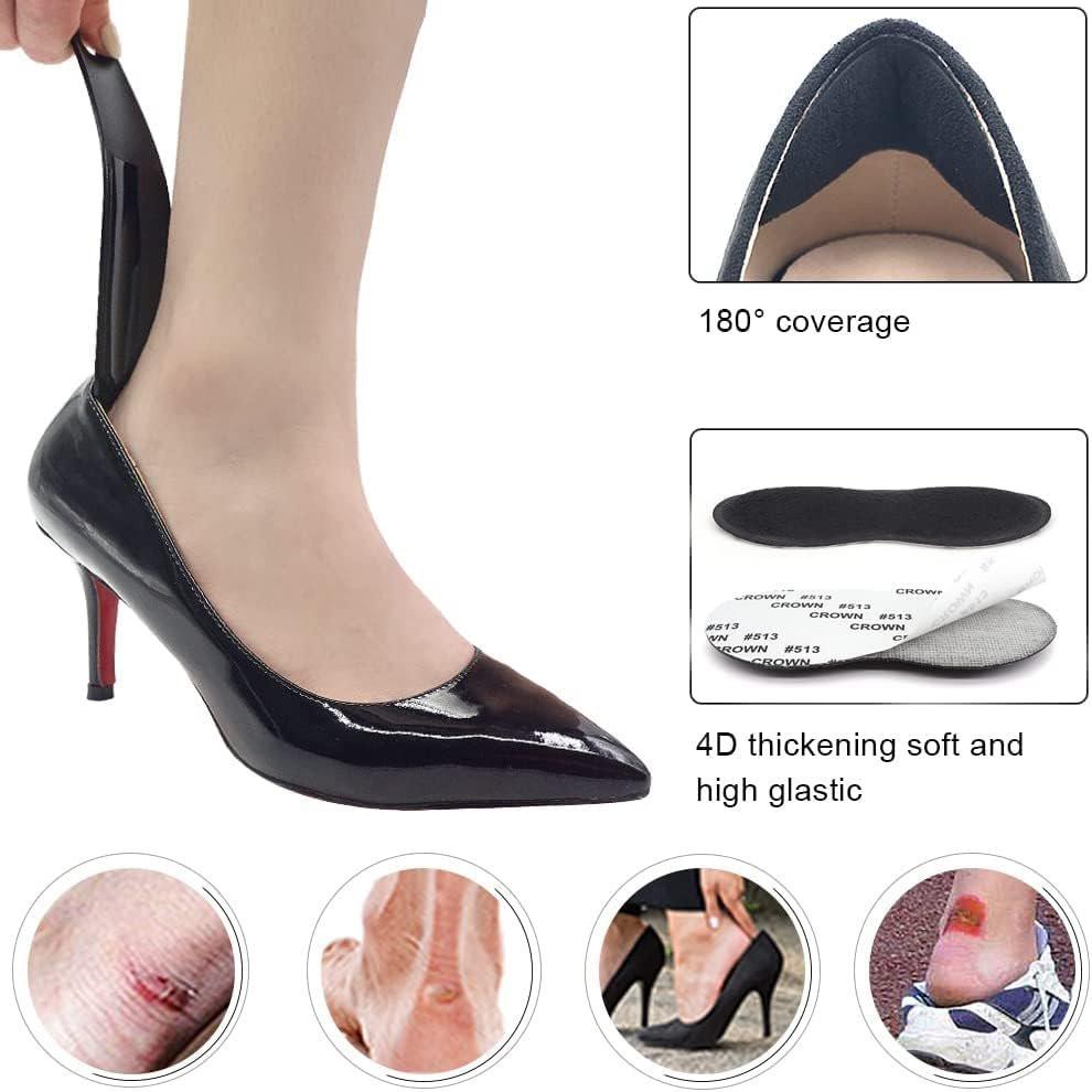 Dr.Foot Fersenschutz für Damen und Herren, Selbstklebende Fersenpolster Einlagen gegen Rutschen, Reiben, Blasen, Fußschmerzen und zur Verbesserung der Schuhpassform - 2 Paar + Extra 1 Schuhanzieher (Schwarz)