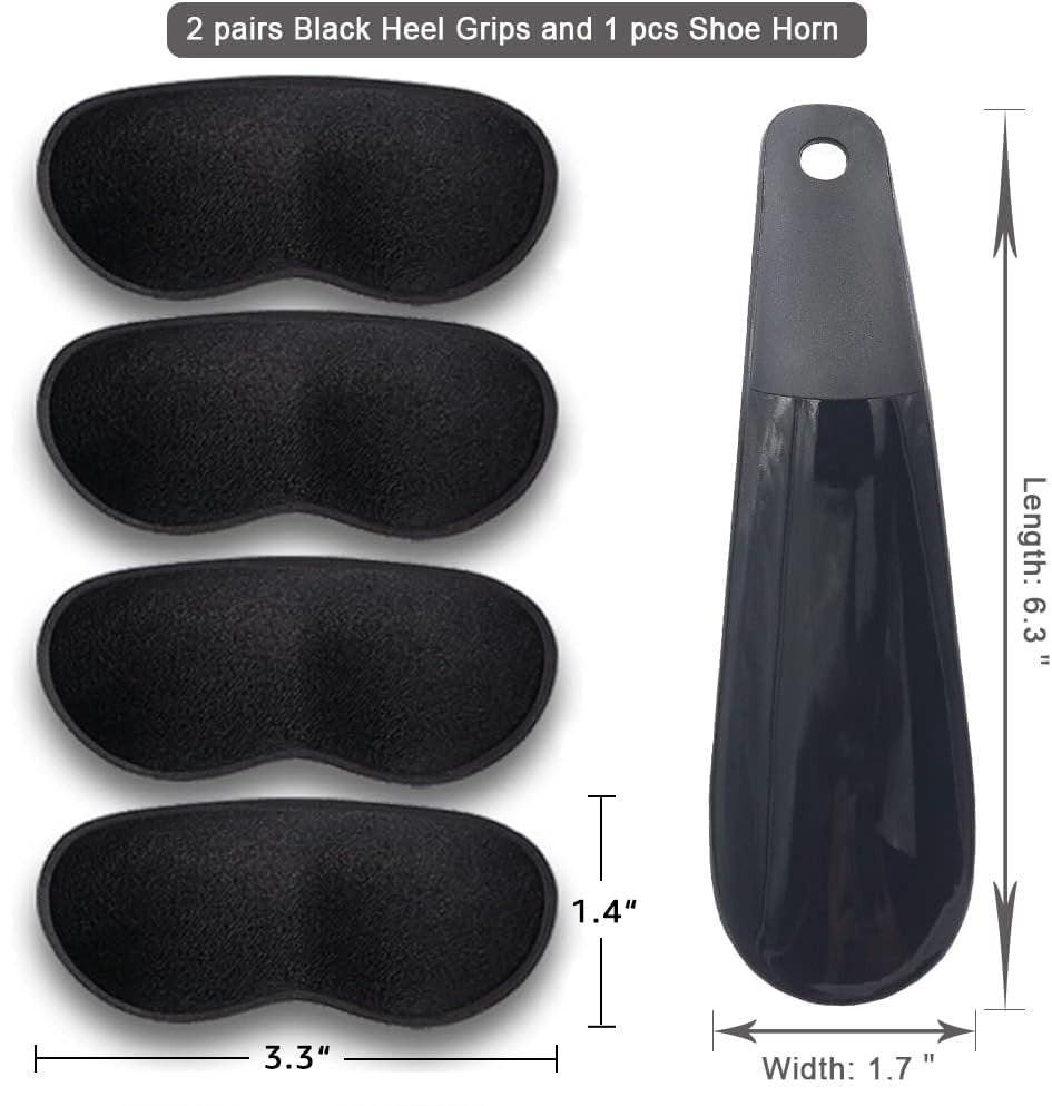 Dr.Foot Fersenschutz für Damen und Herren, Selbstklebende Fersenpolster Einlagen gegen Rutschen, Reiben, Blasen, Fußschmerzen und zur Verbesserung der Schuhpassform - 2 Paar + Extra 1 Schuhanzieher (Schwarz)