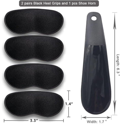 Dr.Foot Fersenschutz für Damen und Herren, Selbstklebende Fersenpolster Einlagen gegen Rutschen, Reiben, Blasen, Fußschmerzen und zur Verbesserung der Schuhpassform - 2 Paar + Extra 1 Schuhanzieher (Schwarz)