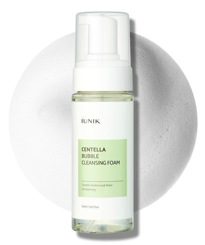 IUNIK Centella Bubble Foaming Vegan Gesichtsreiniger – 69% Centella Asiatica Extrakt, beruhigend, feuchtigkeitsspendend, peelend, entfernt Poren Mitesser und Whiteheads, 150 ml