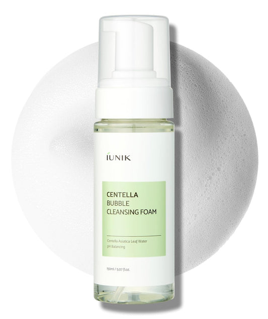 IUNIK Centella Bubble Foaming Vegan Gesichtsreiniger – 69% Centella Asiatica Extrakt, beruhigend, feuchtigkeitsspendend, peelend, entfernt Poren Mitesser und Whiteheads, 150 ml