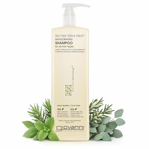 GIOVANNI Tea Tree Triple Treat Belebendes Shampoo - Kühlende Minze, Eukalyptus & Rosmarin, stärkt und revitalisiert Haar & Kopfhaut, Salonqualität, parabenfrei, Teebaum-Shampoo - 710 ml