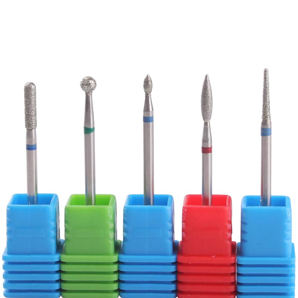 MZCMSL Russische Maniküre Fräser Bits, Zylinder/Kugel/Flame/Nadel Nagelhaut Bit, 3/32 Schaft Diamant Nagelbohrer Bit, 5 Stück