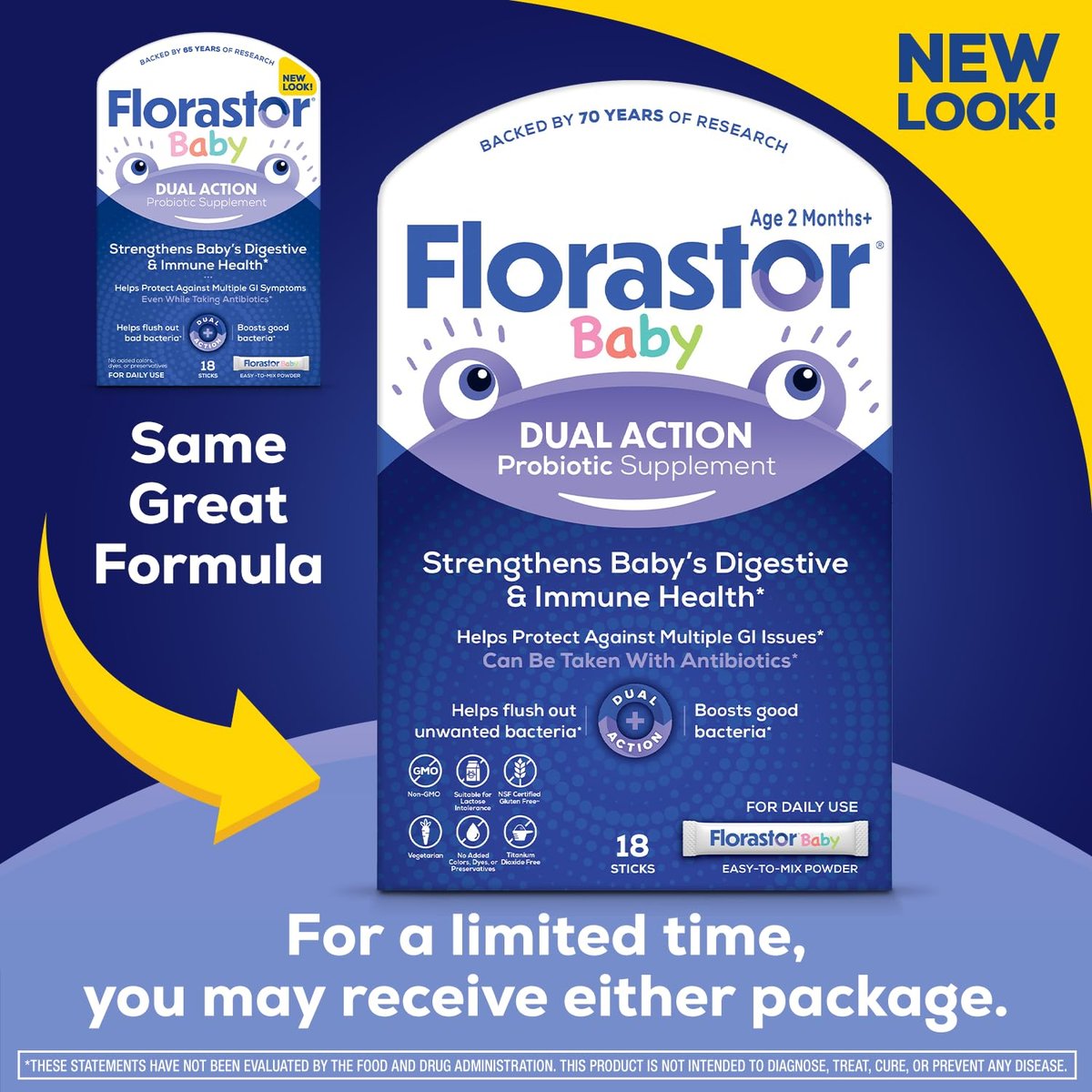 Florastor Baby Tägliches Probiotikum für Säuglinge & Kleinkinder, Pulverbeutel mit Saccharomyces Boulardii CNCM I-745 (18 Sticks)