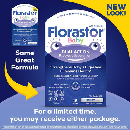 Florastor Baby Tägliches Probiotikum für Säuglinge & Kleinkinder, Pulverbeutel mit Saccharomyces Boulardii CNCM I-745 (18 Sticks)