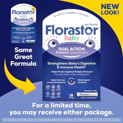Florastor Baby Tägliches Probiotikum für Säuglinge & Kleinkinder, Pulverbeutel mit Saccharomyces Boulardii CNCM I-745 (18 Sticks)