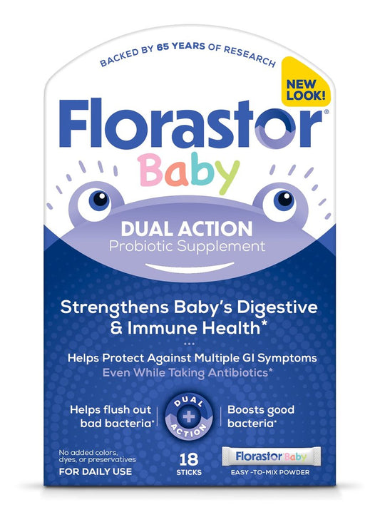 Florastor Baby Tägliches Probiotikum für Säuglinge & Kleinkinder, Pulverbeutel mit Saccharomyces Boulardii CNCM I-745 (18 Sticks)