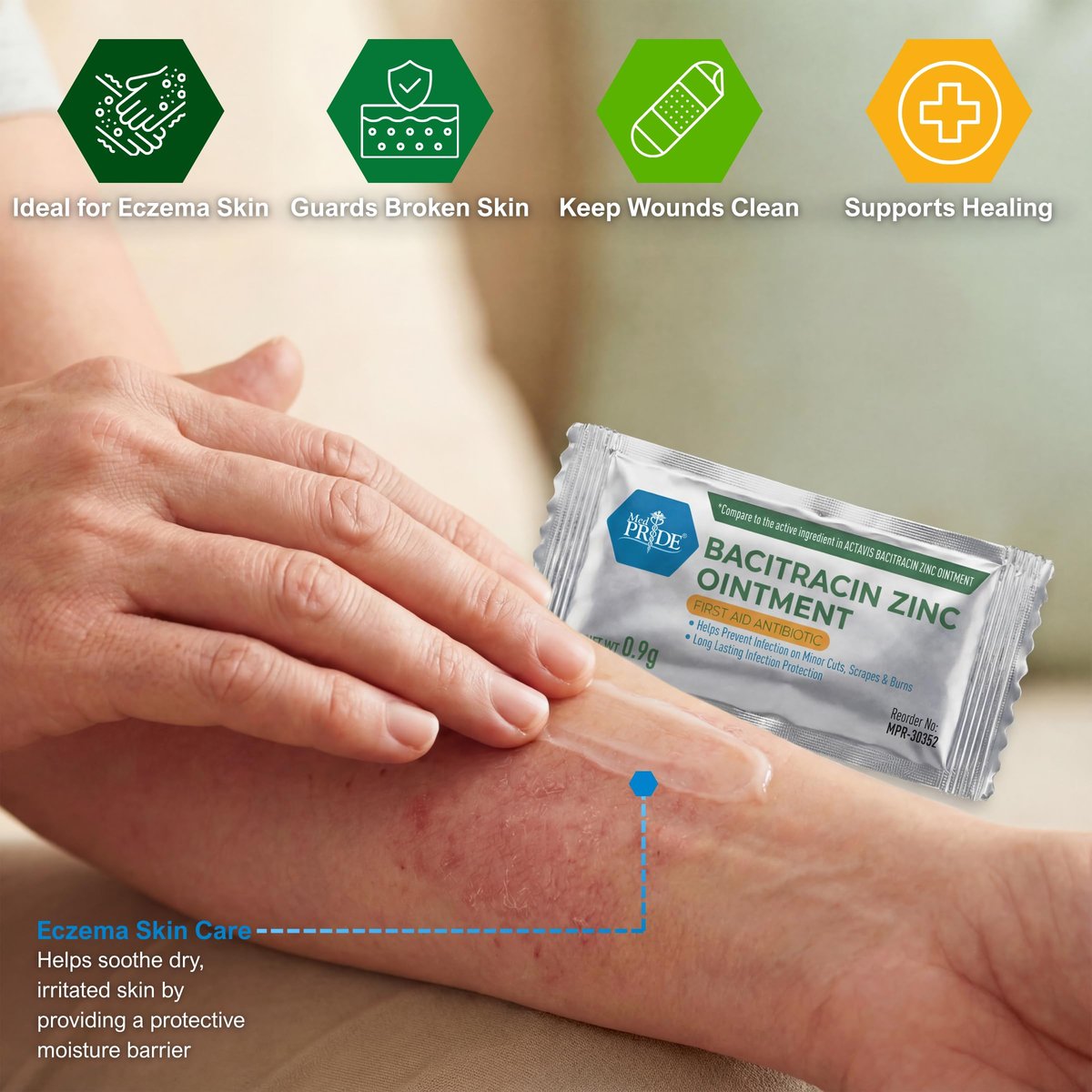MED PRIDE Bacitracin-Zink-Salbe, Antibiotische Creme für Wunden, Verbrennungen, Schnitte, 144 Reisegrößen-Packungen à 0,9 g, Erste Hilfe