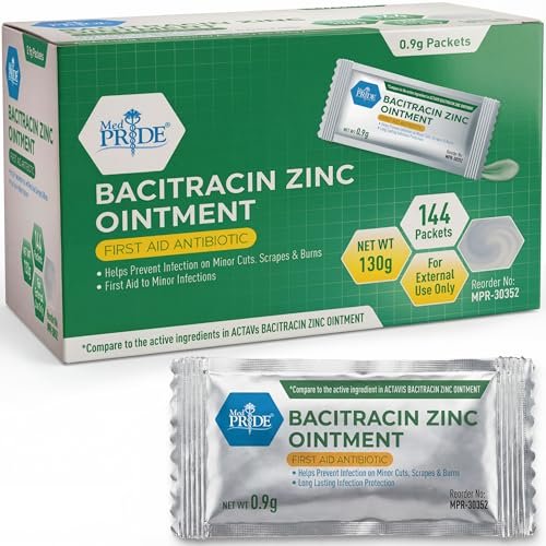 MED PRIDE Bacitracin-Zink-Salbe, Antibiotische Creme für Wunden, Verbrennungen, Schnitte, 144 Reisegrößen-Packungen à 0,9 g, Erste Hilfe