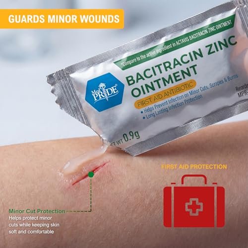 MED PRIDE Bacitracin-Zink-Salbe, Antibiotische Creme für Wunden, Verbrennungen, Schnitte, 144 Reisegrößen-Packungen à 0,9 g, Erste Hilfe