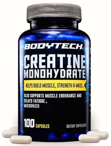 BodyTech Kreatin-Monohydrat Kapseln, mikronisiertes Kreatin für Männer und Frauen, 2250 mg pro Portion, Pre-Workout & Post-Workout Supplement, glutenfrei, zuckerfrei, 100 Kapseln